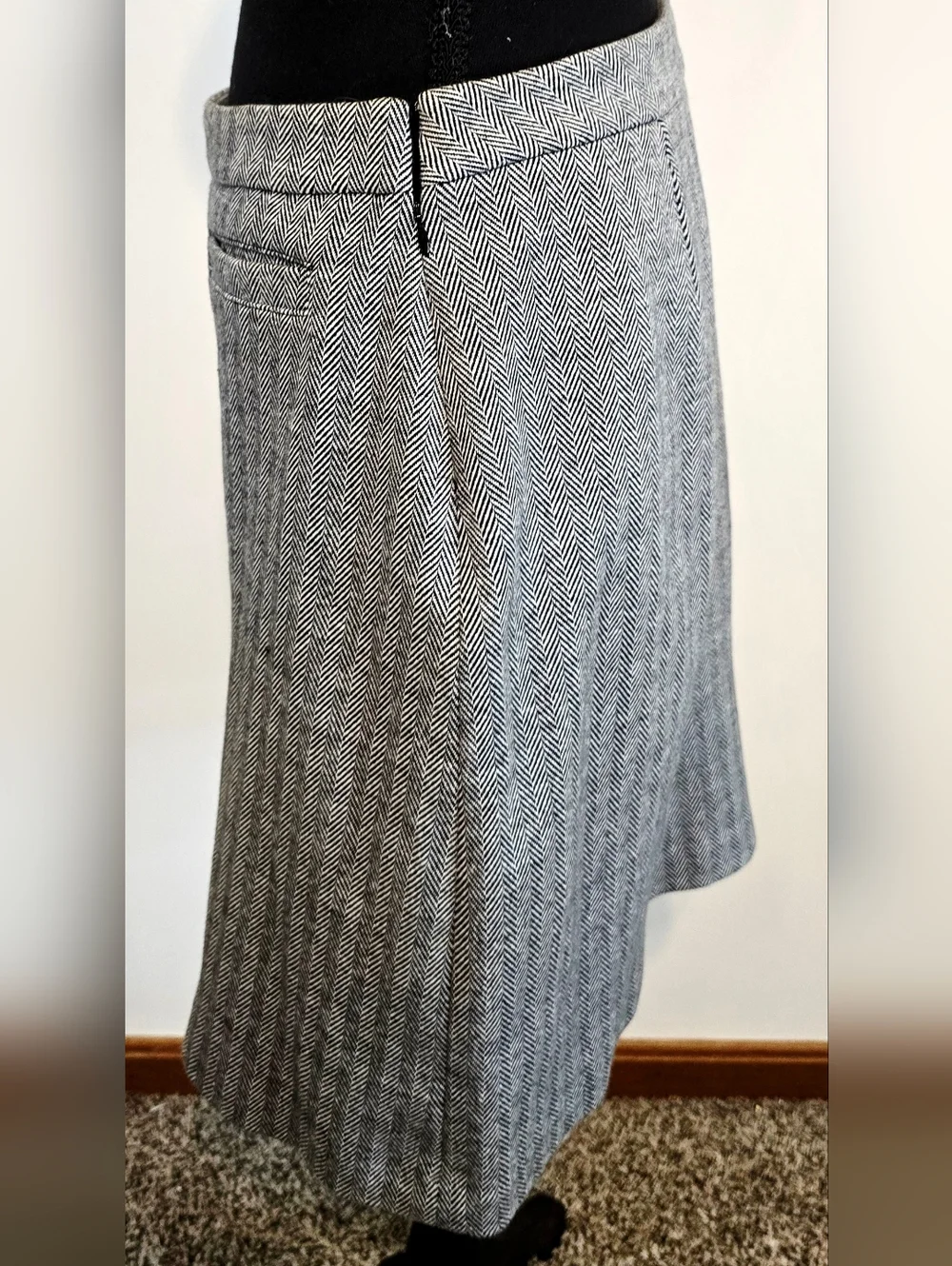 Talbots Herringbone Pencil Skirt Petite 6 Gray Work Office Career